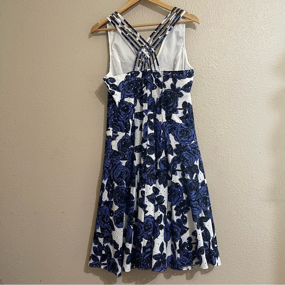 Adrianna Papell Floral Print Fit and Flare Dress Blue White - Picture 4 of 14